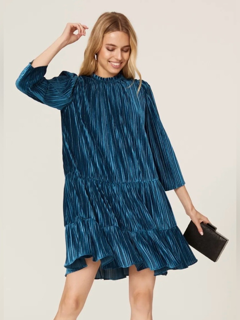 Shoshanna Teal Blue Velvet Tiered Swing Dress Party Event Size 6